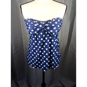 Mossimo tankini top swimsuit, blue and mint green polka dot, size L